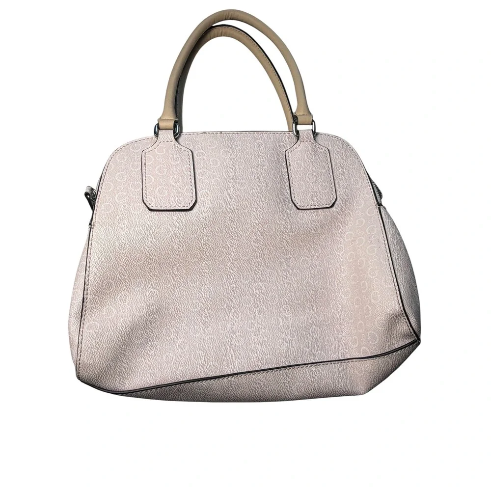 Guess Pink Monogram Logo‎ Satchel Handbag Triple Compartment Leopard Lining